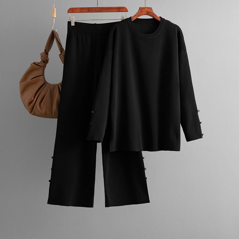 Solid color large size knitted sweater co - ord set casual two - piece set - Negative Apparel