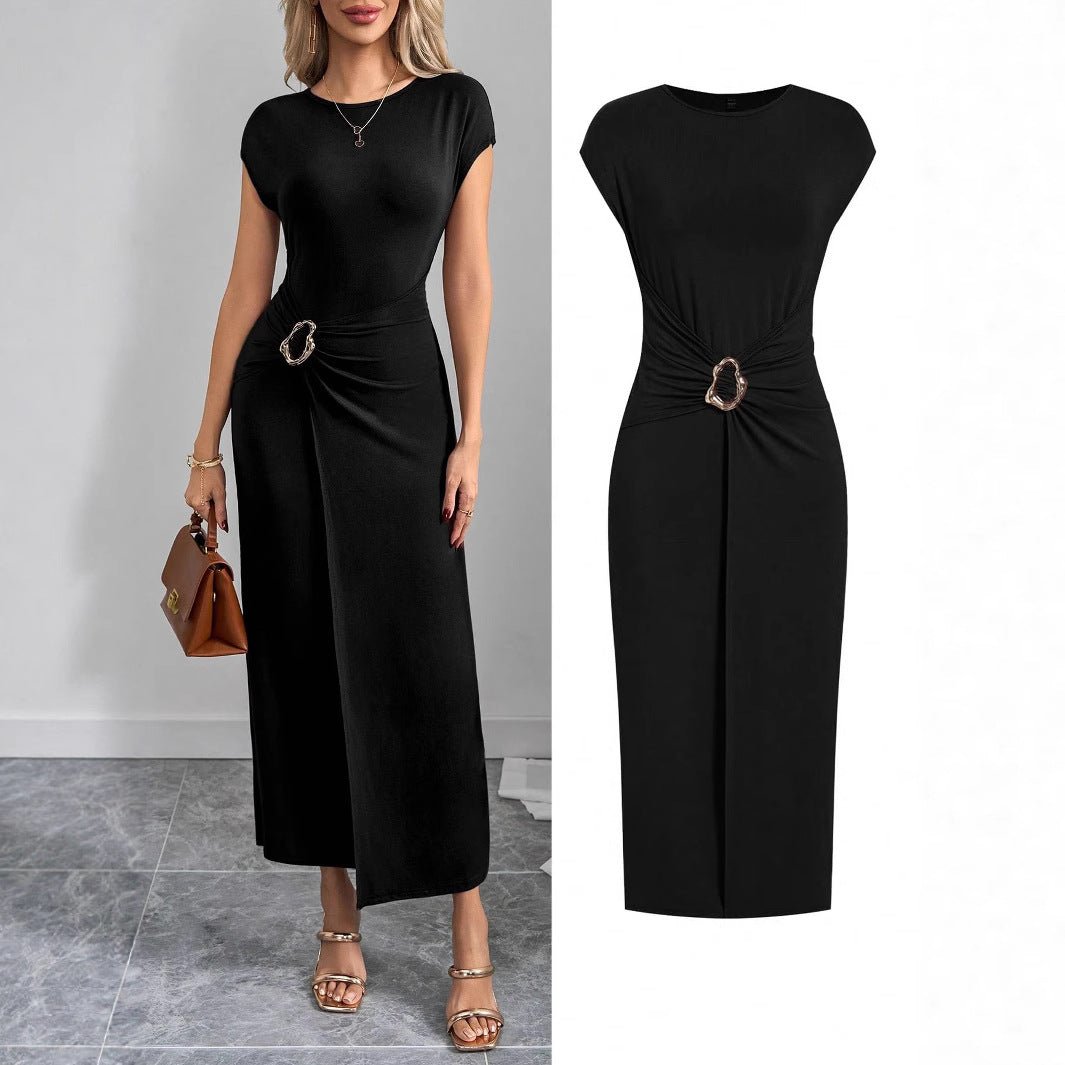 Solid color long slim and thin temperament commuter vacation dress women - Negative Apparel