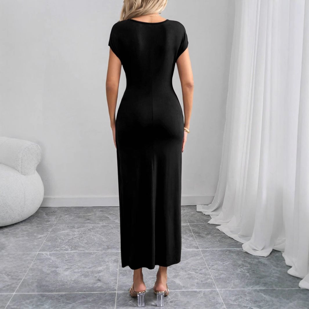 Solid color long slim and thin temperament commuter vacation dress women - Negative Apparel