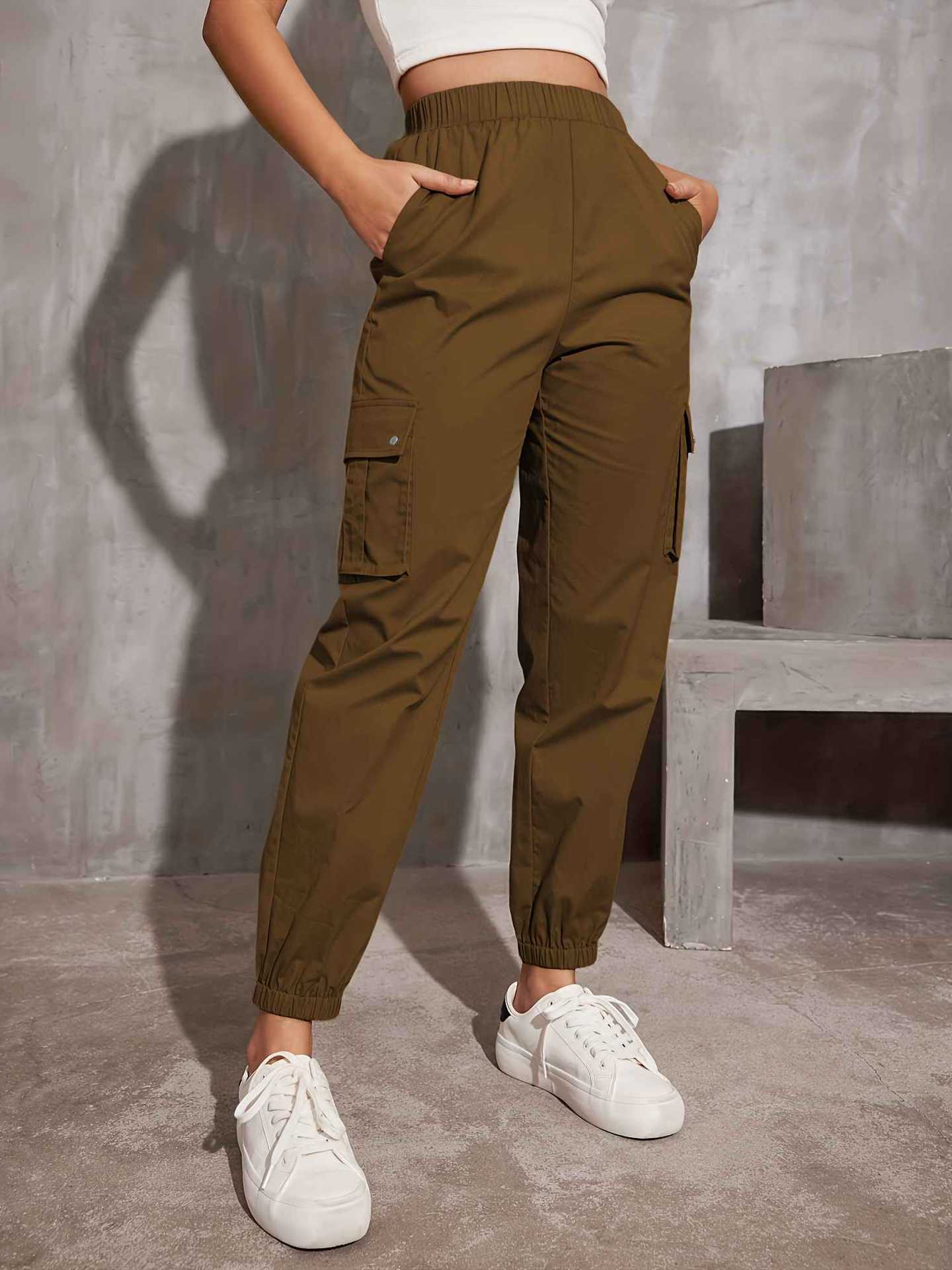 Solid color multi - pocket casual overalls pants for women - Negative Apparel