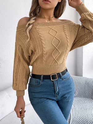 Solid color one - shoulder off - shoulder long - sleeved sweater - Negative Apparel