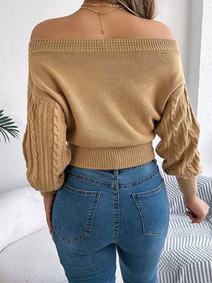 Solid color one - shoulder off - shoulder long - sleeved sweater - Negative Apparel