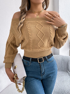 Solid color one - shoulder off - shoulder long - sleeved sweater - Negative Apparel