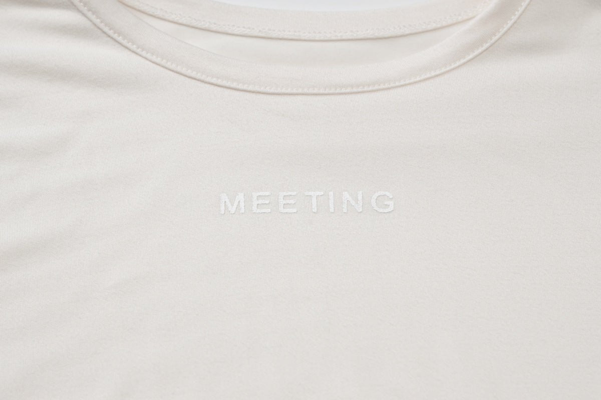 Solid color round neck long sleeve letter print tight inner wear bottoming shirt top - Negative Apparel