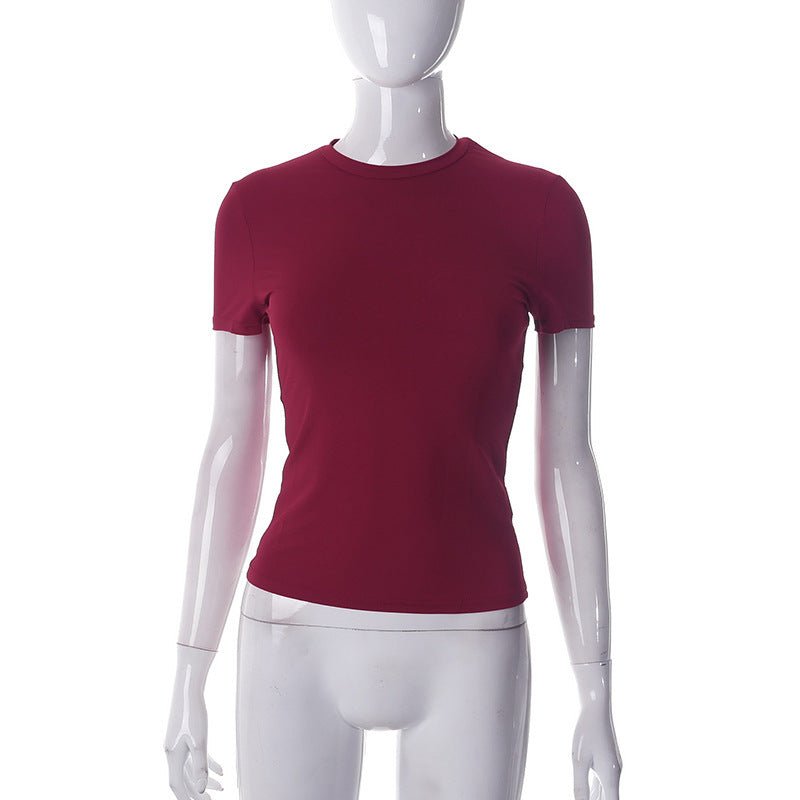 Solid color round neck short sleeve basic T-shirt top - Negative Apparel