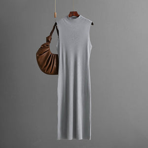 Solid color slim - fit elastic knitted sleeveless dress - Negative Apparel