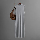 Solid color slim - fit elastic knitted sleeveless dress - Negative Apparel