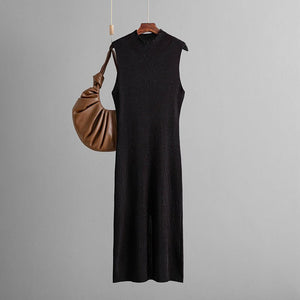 Solid color slim - fit elastic knitted sleeveless dress - Negative Apparel