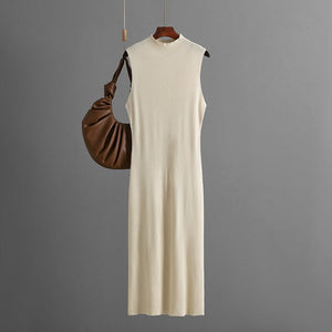 Solid color slim - fit elastic knitted sleeveless dress - Negative Apparel