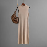 Solid color slim - fit elastic knitted sleeveless dress - Negative Apparel