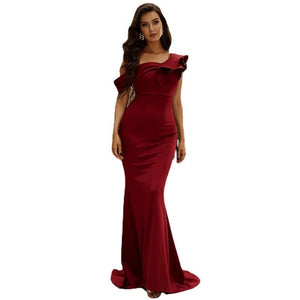 Solid color slim small tail evening dress - Negative Apparel