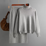 Solid color turtleneck sweater skirt two - piece set knitted suit women - Negative Apparel