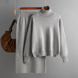 Solid color turtleneck sweater skirt two - piece set knitted suit women - Negative Apparel