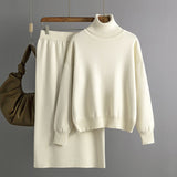 Solid color turtleneck sweater skirt two - piece set knitted suit women - Negative Apparel