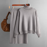 Solid color turtleneck sweater skirt two - piece set knitted suit women - Negative Apparel