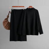 Solid color turtleneck sweater split - ended half - body hip skirt two - piece set - Negative Apparel