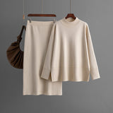 Solid color turtleneck sweater split - ended half - body hip skirt two - piece set - Negative Apparel