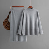 Solid color turtleneck sweater split - ended half - body hip skirt two - piece set - Negative Apparel