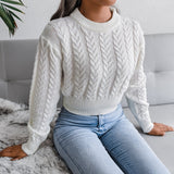 Solid color twist knitted long - sleeved round neck sweater - Negative Apparel