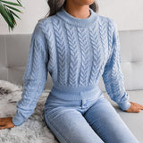 Solid color twist knitted long - sleeved round neck sweater - Negative Apparel