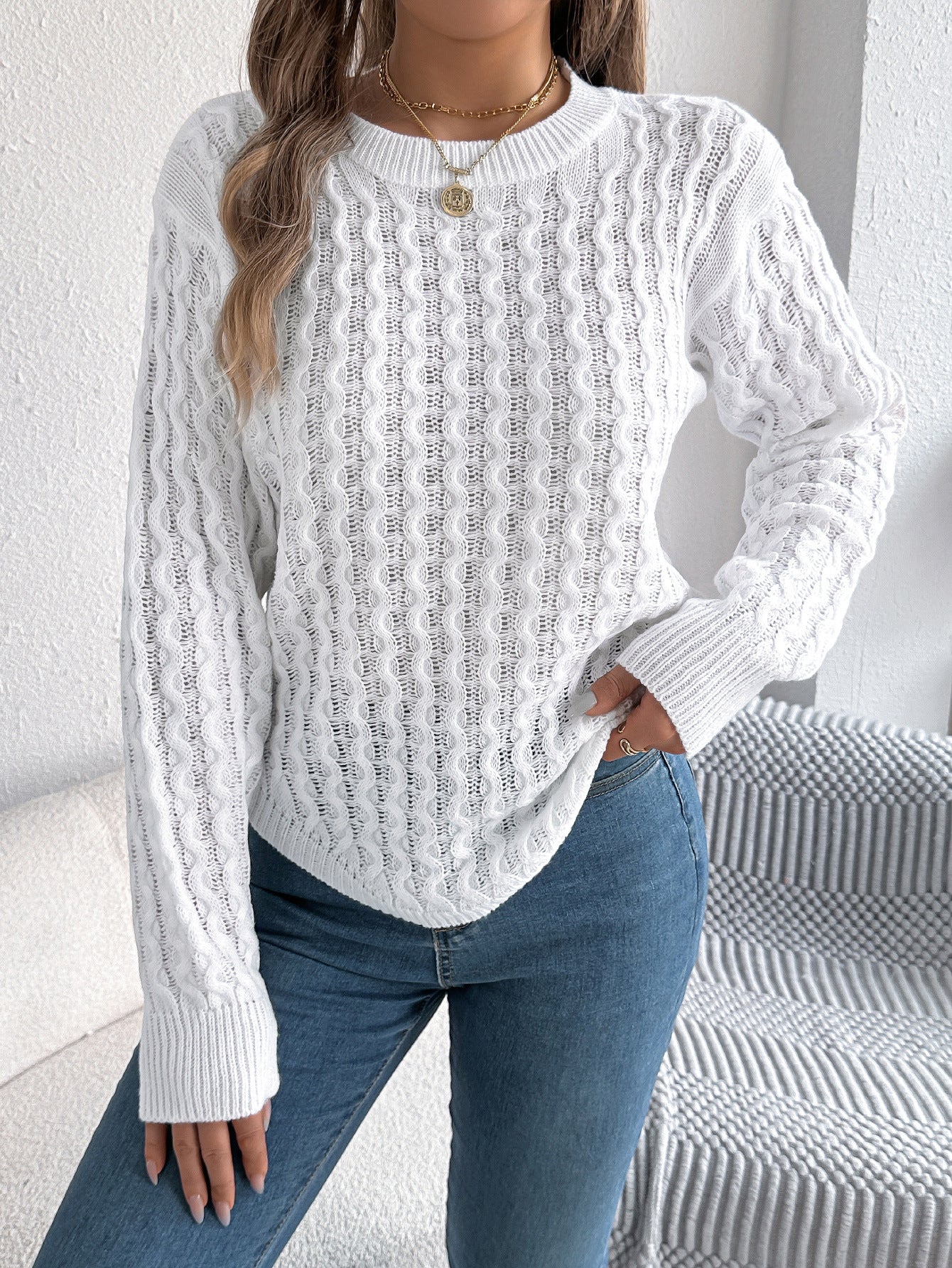 Solid color twisted lantern sleeve irregular hem sweater - Negative Apparel