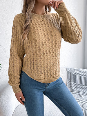 Solid color twisted lantern sleeve irregular hem sweater - Negative Apparel