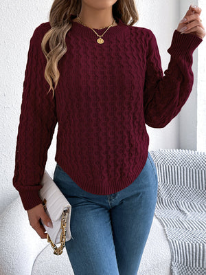 Solid color twisted lantern sleeve irregular hem sweater - Negative Apparel