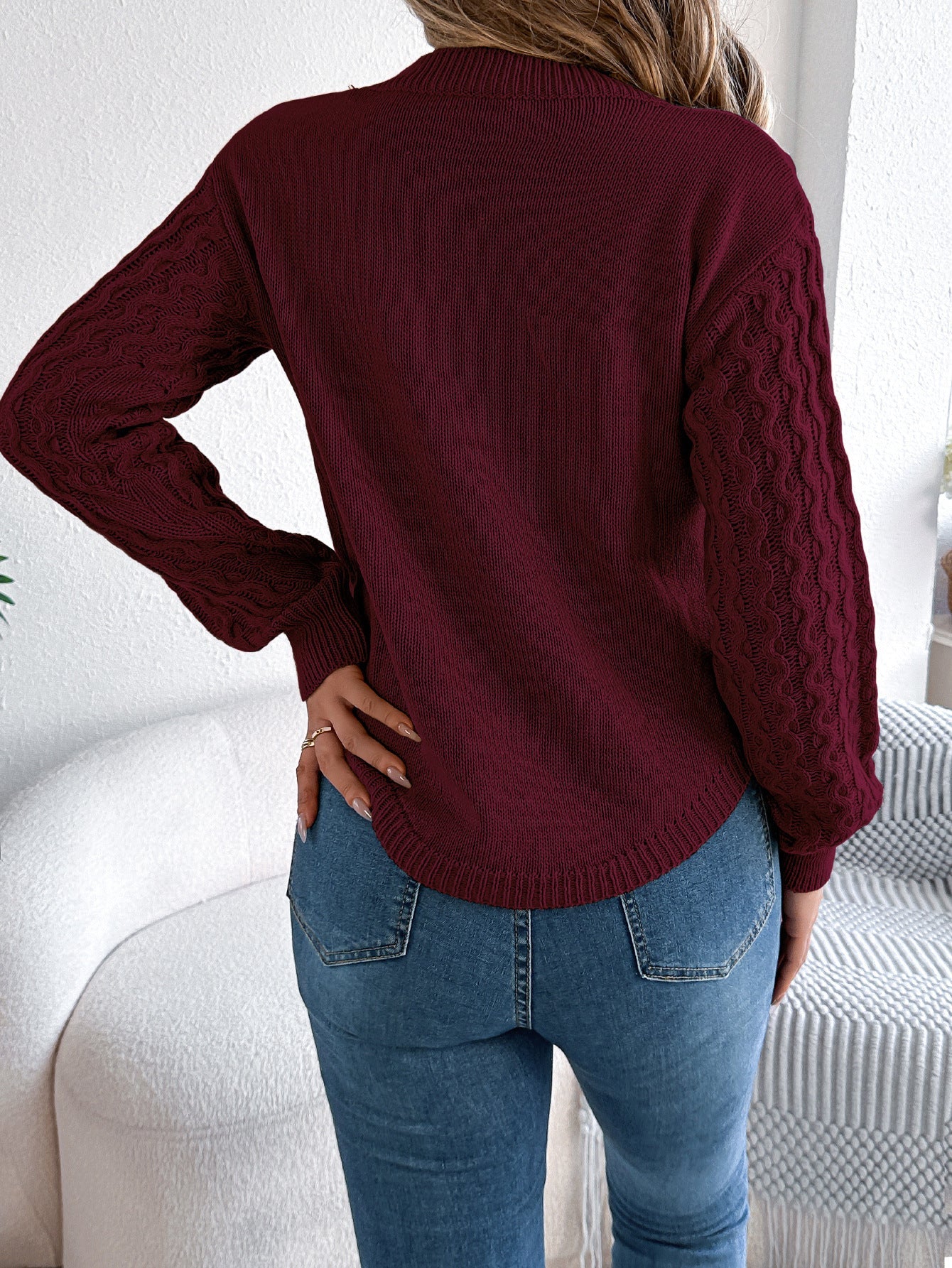 Solid color twisted lantern sleeve irregular hem sweater - Negative Apparel