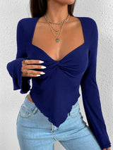 Solid Color V - Neck Horn Sleeve T-Shirt - Negative Apparel
