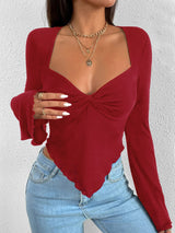 Solid Color V - Neck Horn Sleeve T-Shirt - Negative Apparel
