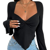 Solid Color V - Neck Horn Sleeve T-Shirt - Negative Apparel