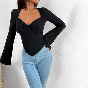 Solid Color V - Neck Horn Sleeve T-Shirt - Negative Apparel