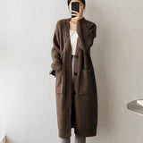 Solid Color V - Neck Pocket Cardigan for Women – Thick Loose Knit - Negative Apparel