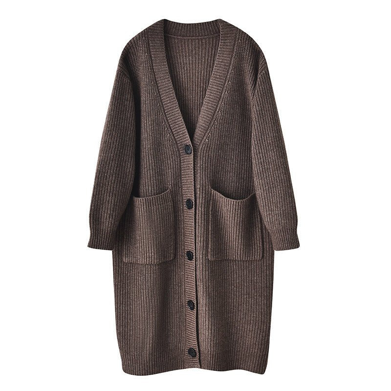 Solid Color V - Neck Pocket Cardigan for Women – Thick Loose Knit - Negative Apparel