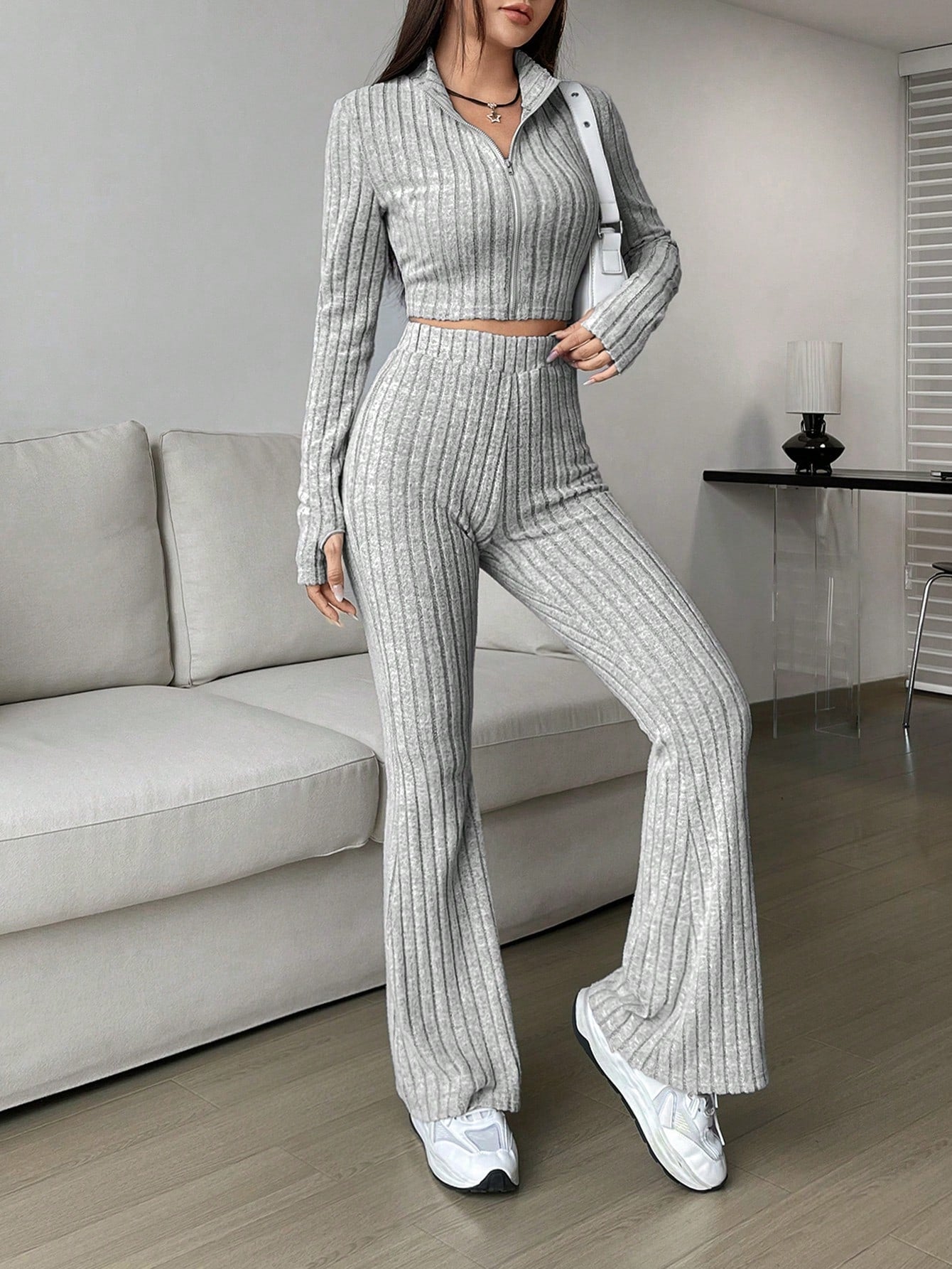 Solid Crop Tee & Flare Leg Pants - Negative Apparel