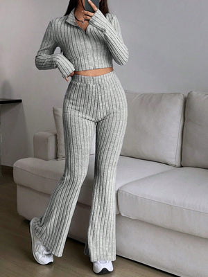 Solid Crop Tee & Flare Leg Pants - Negative Apparel