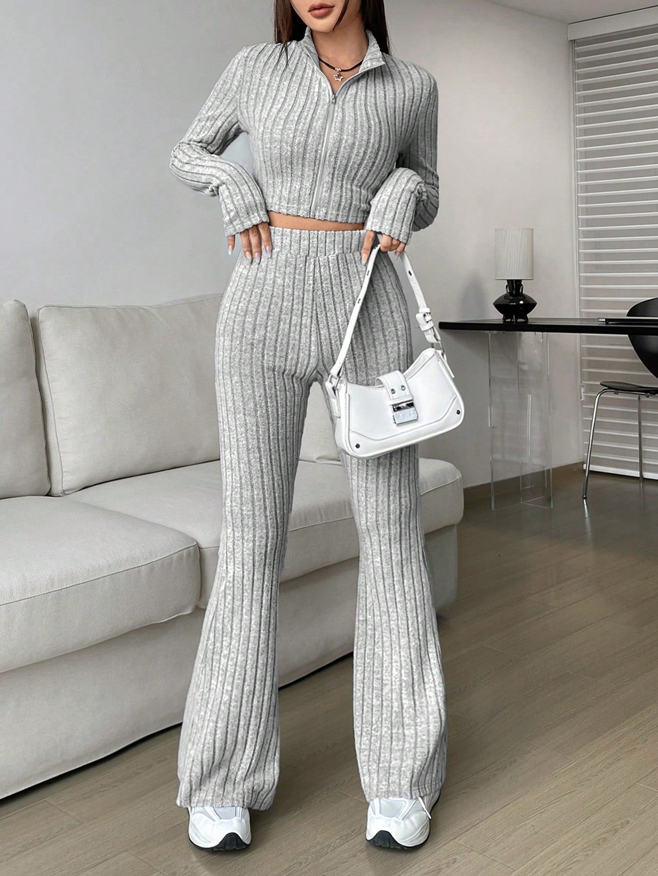 Solid Crop Tee & Flare Leg Pants - Negative Apparel
