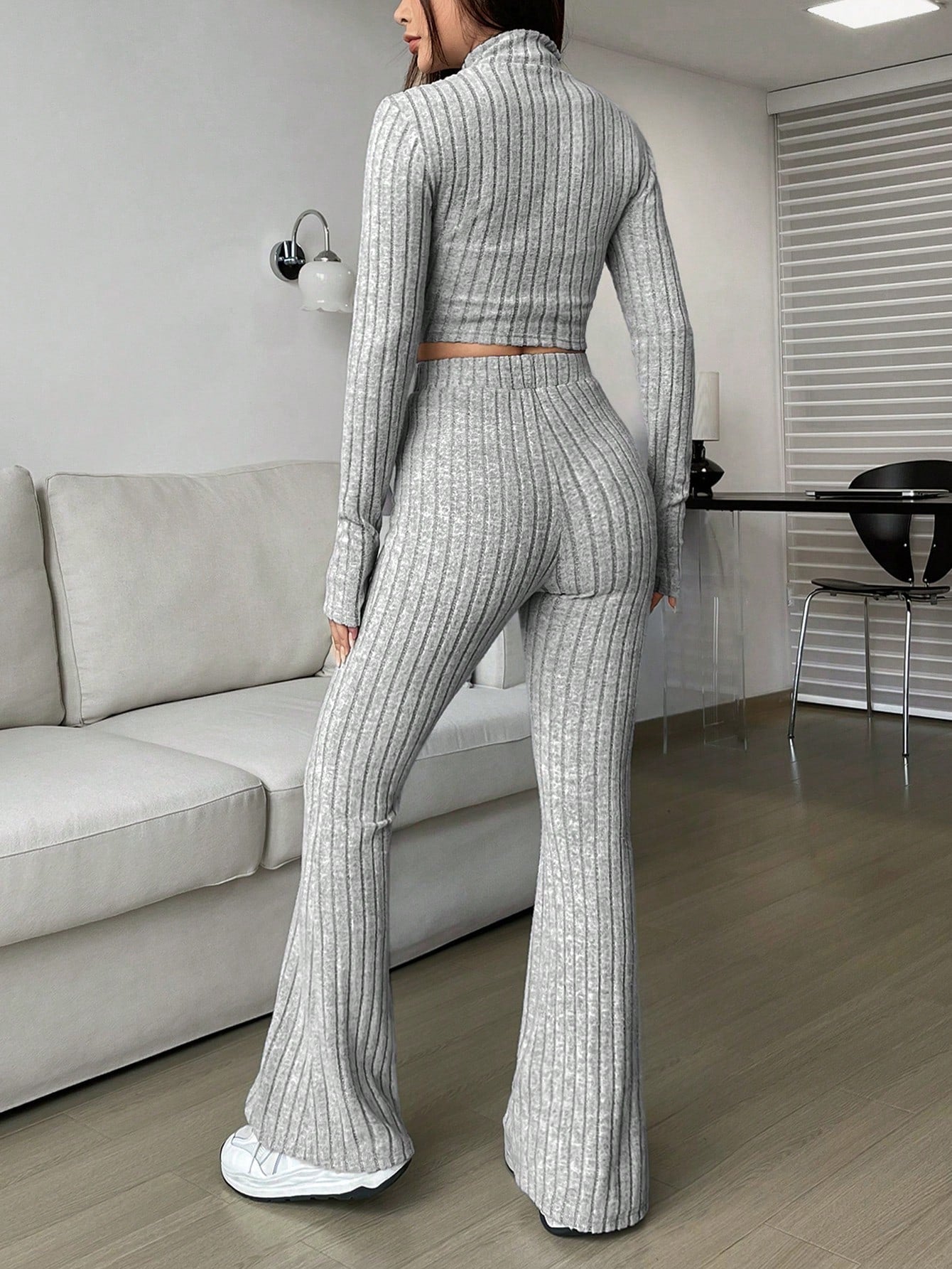 Solid Crop Tee & Flare Leg Pants - Negative Apparel