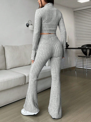 Solid Crop Tee & Flare Leg Pants - Negative Apparel