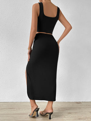 Solid Tank Top & Twist Front Split Thigh Skirt - Negative Apparel