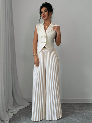 Solid Vest Blazer & Pleated Wide Leg Pants - Negative Apparel