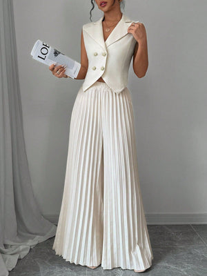 Solid Vest Blazer & Pleated Wide Leg Pants - Negative Apparel