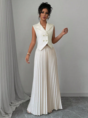 Solid Vest Blazer & Pleated Wide Leg Pants - Negative Apparel