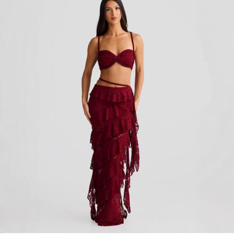 Solis Lace | 2 - Piece Halter Suspender & Hip - Wrap Maxi Set - Negative Apparel