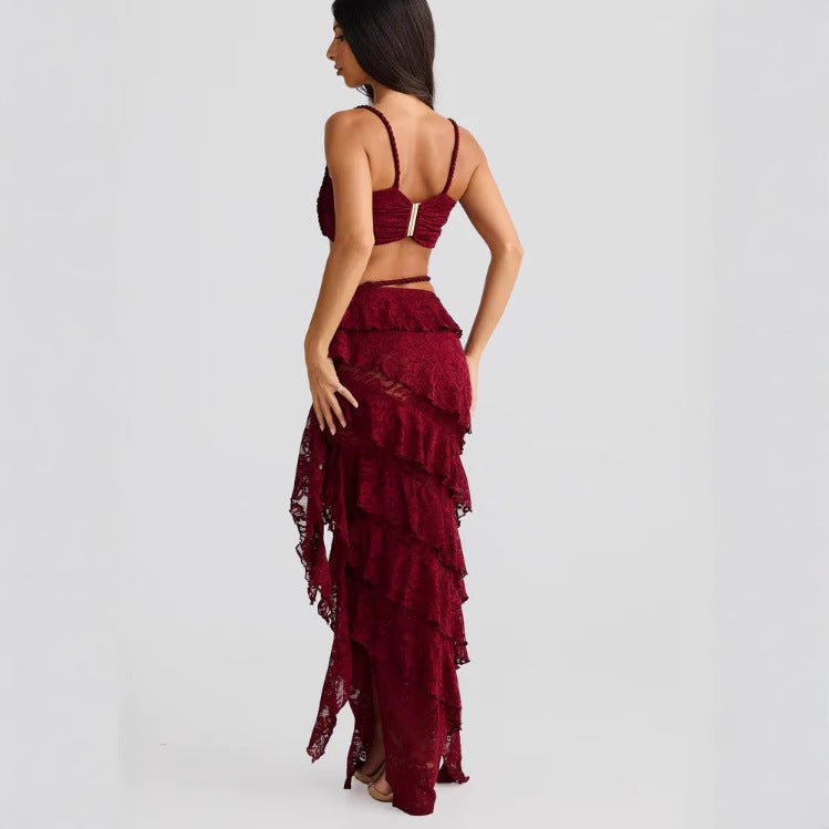 Solis Lace | 2 - Piece Halter Suspender & Hip - Wrap Maxi Set - Negative Apparel