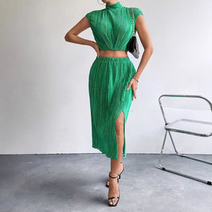 Split skirt sleeveless slim top two - piece set summer sxy skirt set women - Negative Apparel