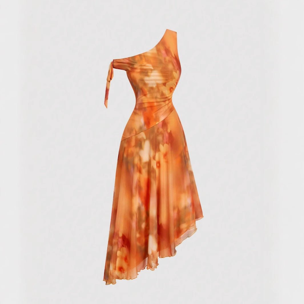 Spring 2025 One - Shoulder Mesh Mid - Length Dress - Negative Apparel