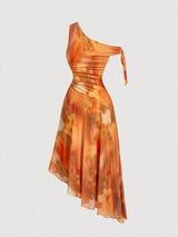 Spring 2025 One - Shoulder Mesh Mid - Length Dress - Negative Apparel