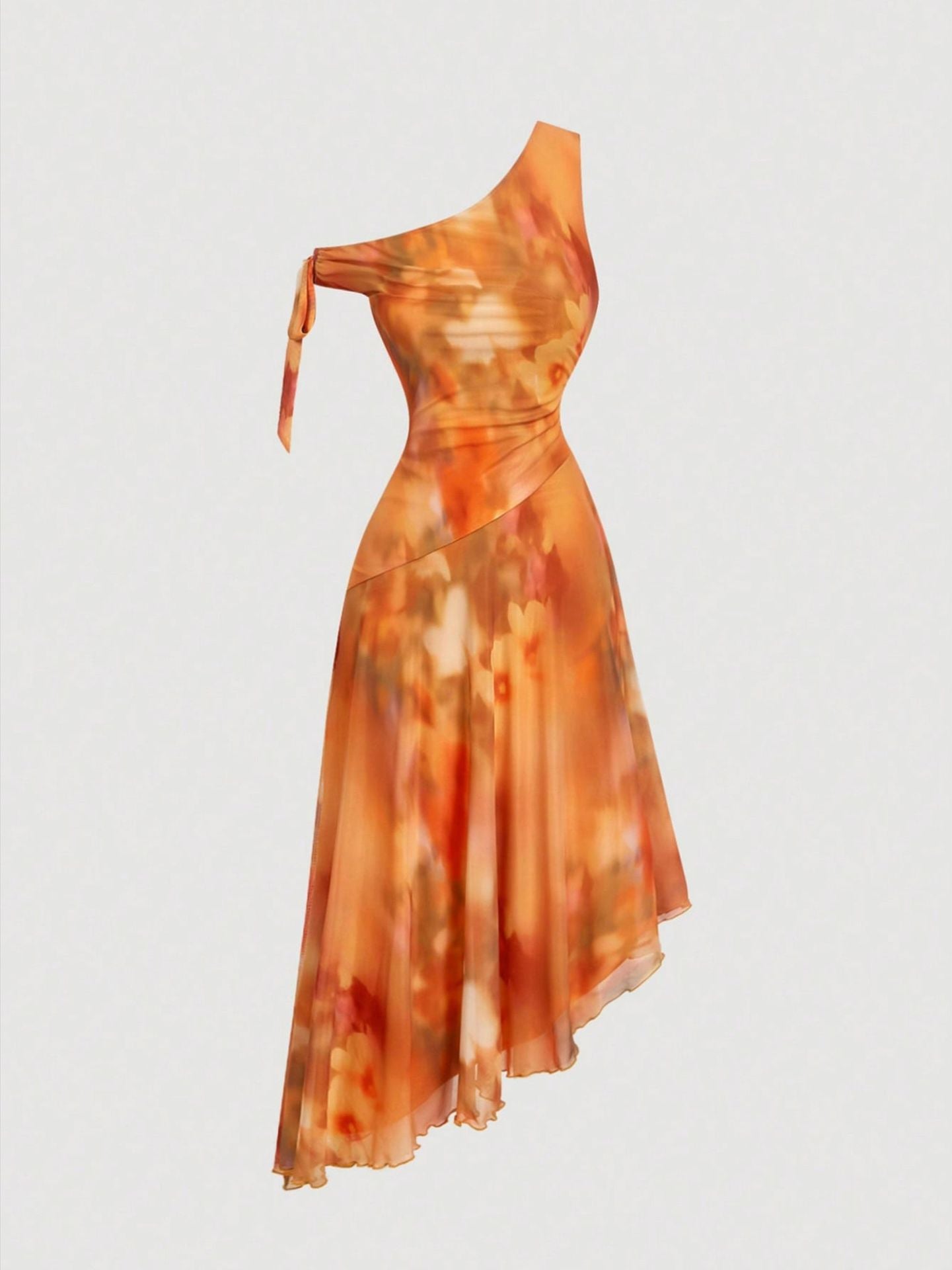 Spring 2025 One - Shoulder Mesh Mid - Length Dress - Negative Apparel