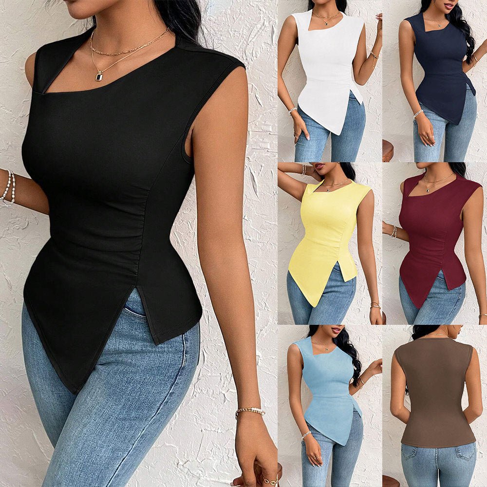 Spring 2025 Sleeveless Diagonal - Collar Slim - Fit T-Shirt - Negative Apparel
